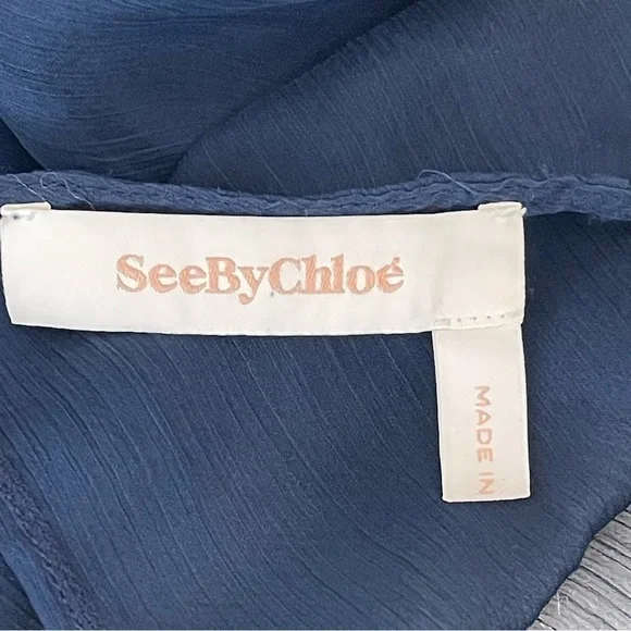 See By Chloe Sheer Navy Ruffle Blouse w/ Cami Top Boho Romantic Medium - Picture 13 of 17